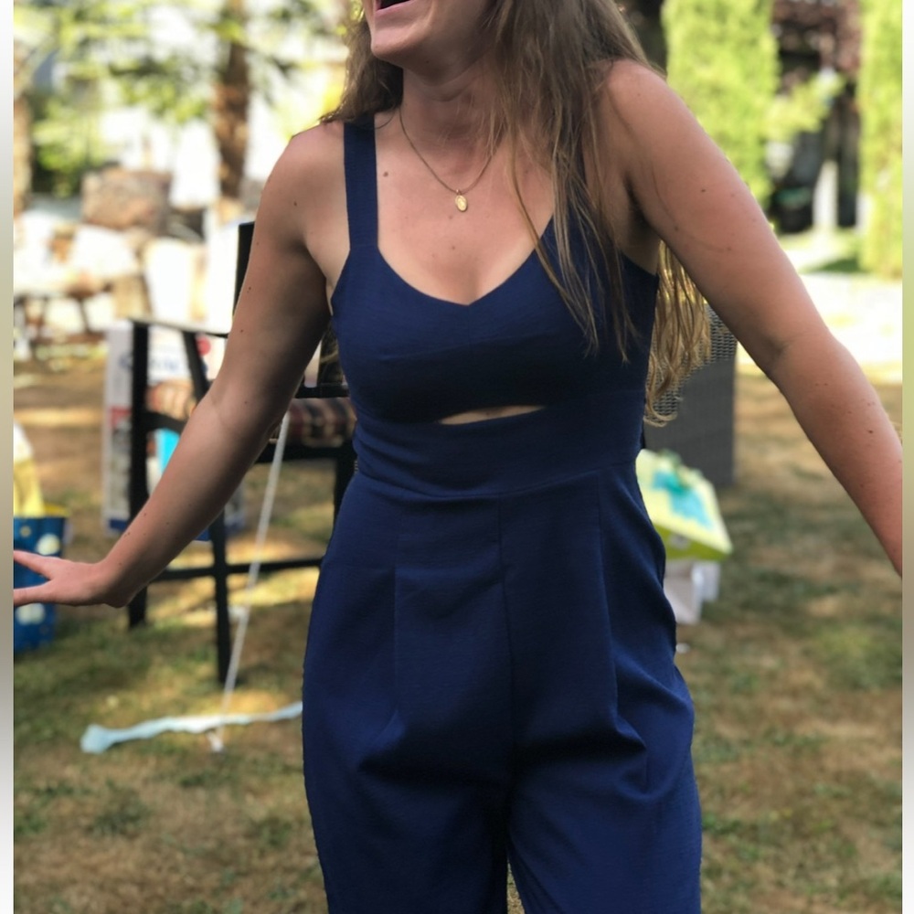 Forever 21 Blue Sleeveless Jumpsuit with Cutout Waist